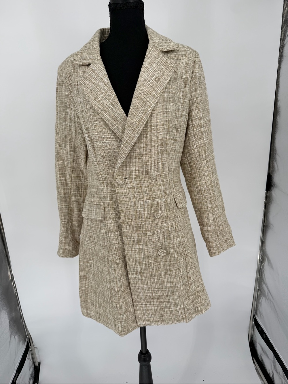 Lulus- Neutral Tweed Long‎ Blazer Coat